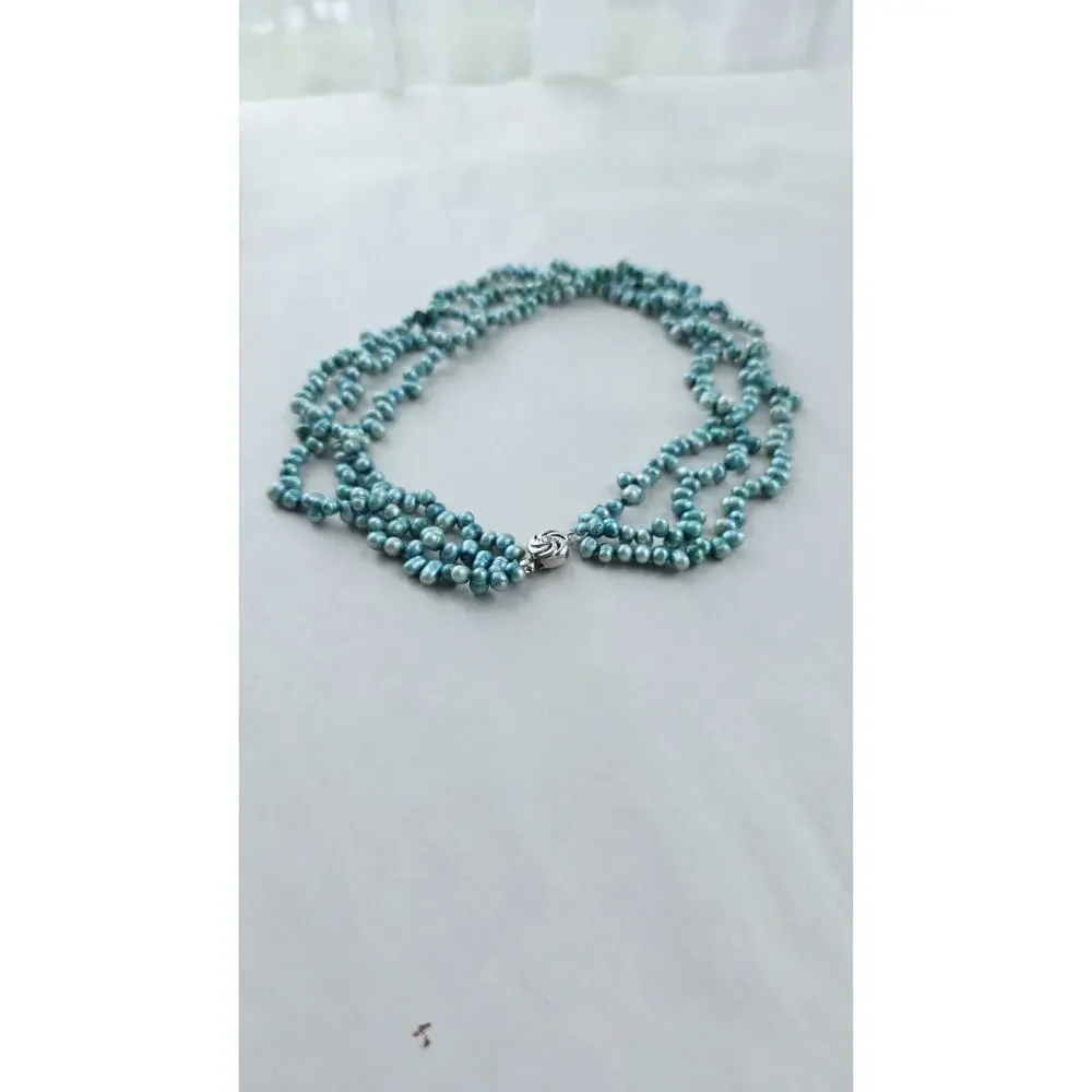 Genuine rice Pearl 3 strand Choker Necklace 16